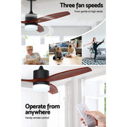 Devanti 52'' Ceiling Fan AC Motor 3 Blades w/Light - Dark Wood-4