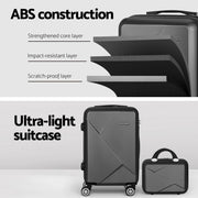 Wanderlite 2Set 20 Inch Luggage Case with 12 Inch Handheld Luggage Box Hard Shell Travel Suitcase TSA Lock Black-3