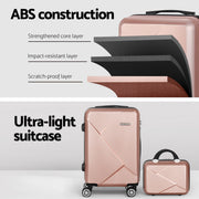 Wanderlite 2Set 20 Inch Luggage Case with 12 Inch Handheld Luggage Box Hard Shell Travel Suitcase TSA Lock  Rose Gold-3