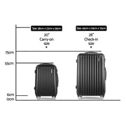 Wanderlite 20in 28in Luggage 2Set with Zipper Lock Carry On Hard Shell Travel Suitcase Luggage Case Black-1