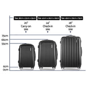 Wanderlite 3 Set Luggage 20-24-28 Inch with Zipper Lock Carry On Hard Shell Travel Suitcase Luggage Case Black-1