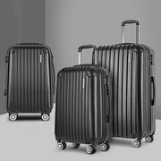 Wanderlite 3 Set Luggage 20-24-28 Inch with Zipper Lock Carry On Hard Shell Travel Suitcase Luggage Case Black-0