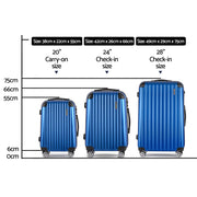 Wanderlite 3 Set Luggage 20-24-28 Inch with Zipper Lock Carry On Hard Shell Travel Suitcase Luggage Case Blue-1