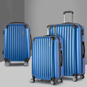 Wanderlite 3 Set Luggage 20-24-28 Inch with Zipper Lock Carry On Hard Shell Travel Suitcase Luggage Case Blue-0