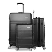 Wanderlite 3Set 20-24-28 Inch Luggage with TSA Lock Spinner Travel Suitcase Carry On Hard Shell Luggage Case Black-2