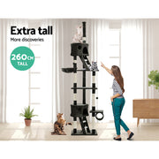 i.Pet Cat Tree 260cm Tower Scratching Post Scratcher Condo House Trees Grey-4