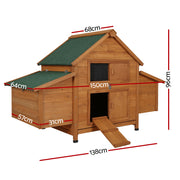 i.Pet Chicken Coop Rabbit Hutch 150cm x 68cm x 96cm Large Chicken Coop House Run Cage Wooden-1