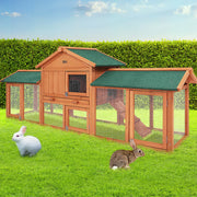 i.Pet Chicken Coop Rabbit Hutch 220cm x 44cm x 84cm Large Chicken Coop Run Wooden Outdoor Cage House-0