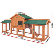 i.Pet Chicken Coop Rabbit Hutch 220cm x 44cm x 84cm Large Chicken Coop Run Wooden Outdoor Cage House-1