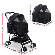 i.Pet Pet Stroller Dog Pram Cat Carrier Travel Large Pushchair Foldable 4 Wheels Black-1