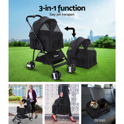 i.Pet Pet Stroller Dog Pram Cat Carrier Travel Large Pushchair Foldable 4 Wheels Black-3