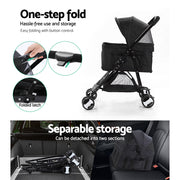 i.Pet Pet Stroller Dog Pram Cat Carrier Travel Large Pushchair Foldable 4 Wheels Black-4