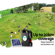 Giantz Fence Energiser 20KM Solar Powered 1.2J Electric-4