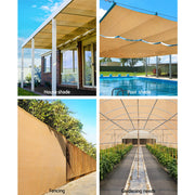 Instahut 50% Shade Cloth 3.66x30m Shadecloth Sail Heavy Duty Beige-3