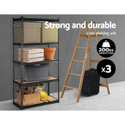 3x1.8M 5-Shelves Steel Warehouse Shelving Racking Garage Storage Rack Grey-2