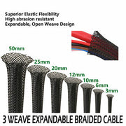 3 Meters Black-Pet Expandable Braided Cable Sleeve Power Cord Protector 3mm-50mm