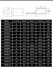 Tin-plated Copper Cable Lugs Crimp Terminal Marine Solar Wire Connector SC6-SC95