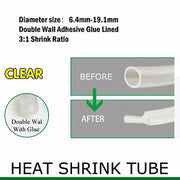 3:1 Ratio Clear Heat Shrink Tubing Glue Lined Auto Marine Electrical Insulation